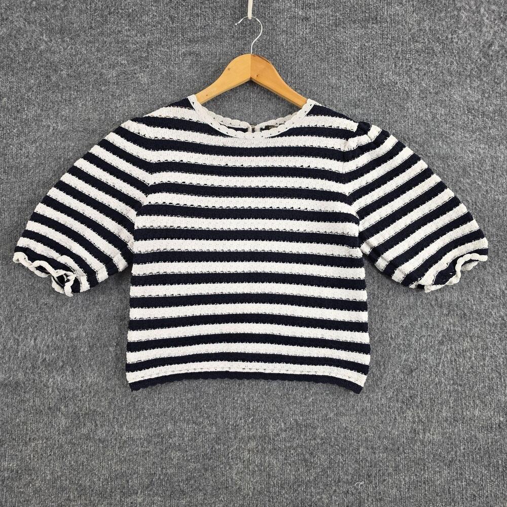 Maje Sweater Women 2 Marigna Crochet Effect Striped Jumper Knit Nautical Preppy - Picture 3 of 13